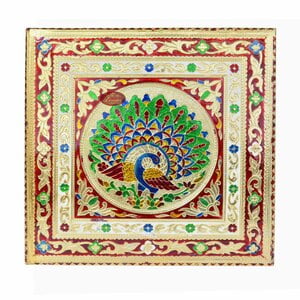 Peacock Designed Wooden Handmade Rajwadi Chowki (15"X15"X7")-G.M.